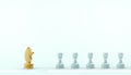 Leadership Chess game Horse Gold and pawn Chess in business Concept on Blue - Green background