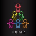 Leadership colorful logo. Stylized human figures with neon glow isolated on dark background. Career growth, development