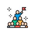 Leadership in command, president, leader flat color line icon.