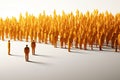 Leadership concept as a group of people standing in a circle facing each other in a 3D illustration style, Crowd of people on