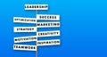 Leadership Concept Business keywords Road Signs On Blue Gradient background. business Leadership and Success Teamwork Concept