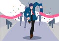 Leadership concept Business people cross the finish line to success Creative Vector cartoon illustration Royalty Free Stock Photo