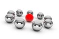 Leadership Concept. Chrome spheres around red sphere