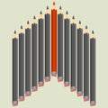 Leadership concept. Group of black pencils with red one. Vector illustration Royalty Free Stock Photo