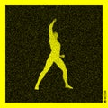 Leadership concept. Human with arm up. 3D Human Body Model. Black and yellow grainy design. Stippled vector illustration