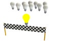 Leadership concept with illuminated light bulb leading among white