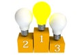 Leadership concept with illuminated light bulb leading among white