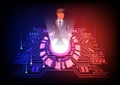 Leadership concept, purple-chess-businessman, blue and red light hi tech background, vector illustrator