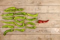 Leadership concept - red hot chili pepper leading the group of green ones Royalty Free Stock Photo