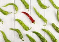 Leadership concept - red hot chili pepper leading the group of green ones Royalty Free Stock Photo