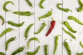 Leadership concept - red hot chili pepper leading the group of green ones Royalty Free Stock Photo