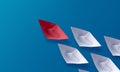 Leadership Concept, Red Origami Paper Boat Leading Group of White Boats Royalty Free Stock Photo