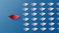 Leadership Concept, Red Origami Paper Boat Leading Group of White Boats Royalty Free Stock Photo