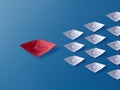 Leadership Concept, Red Origami Paper Boat Leading Group of White Boats Royalty Free Stock Photo