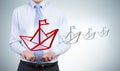 Leadership concept red paper boat Royalty Free Stock Photo