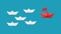 Leadership concept. Red paper boat. Origami red boat icon isolated on blue background Royalty Free Stock Photo