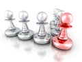Leadership Concept with Red Pawn Forward Other Team Group