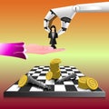 Leadership concept, a robot give a chess-black-businesswoman to human, financial and investment, vector illustrator Royalty Free Stock Photo