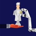 Leadership concept, a robot give a medal to a white-chess-businessman, number one, vector illustrator Royalty Free Stock Photo