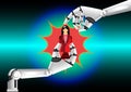 Leadership concept, robot touching a red-chess-businesswoman, blue light background, vector illustrator Royalty Free Stock Photo