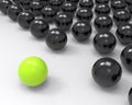 Leadership concept, yellow leader ball, standing out from the crowd on white background. 3D rendering