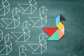 Leadership and creativity concept with tangram puzzle bird leading