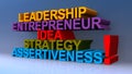 Leadership entrepreneur idea strategy assertiveness on blue