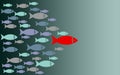 Leadership fish graphic on blue background