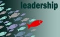 Leadership fish graphic on blue background