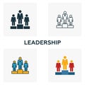 Leadership icon set. Four elements in diferent styles from human resources icons collection. Creative leadership icons filled,