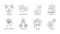 Leadership icons. Editable stroke vector icon set stock. Teamwork creativity motivation communication. Delegation strategic