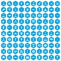 100 leadership icons set blue