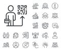 Leadership line icon. Person with qr code sign. Specialist, doctor and job competition. Vector