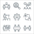 Leadership line icons. linear set. quality vector line set such as partnership, meeting, presentation, relationship, support,