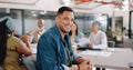 Leadership, meeting and portrait of happy man in office with brainstorming corporate business people. Strategy, planning Royalty Free Stock Photo