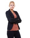 Leadership, portrait and business woman with arms crossed in studio isolated on a white background mock up. Ceo, boss