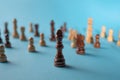 Leadership qualities in the working team, strong leader, concept. Chess pieces
