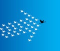 Leadership and Synergy Concept Illustration : A number of Swans flying against a deep blue sky Royalty Free Stock Photo