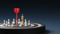 Leadership and target concept design of King and pawn chess pieces on dartboard background 3D render Royalty Free Stock Photo