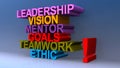 Leadership vision mentor goals teamwork ethic on blue Royalty Free Stock Photo