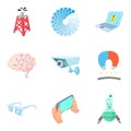 Leading edge technology icons set, cartoon style