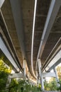 Leading line. Many leading lines into the distance. Concrete bridge