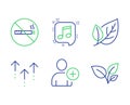 Leaf, Add user and Swipe up icons set. No smoking, Musical note and Leaves signs. Vector Royalty Free Stock Photo