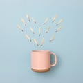 Leaf array heart shape and pastel coffee cup