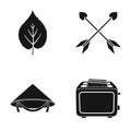 Leaf, arrows and other web icon in black style. Chinese hat, toaster icons in set collection.