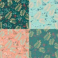 Leaf and berries seamless pattern background. Set of colorful variations. Royalty Free Stock Photo