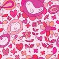 Leaf bird cat fish cute pink seamless pattern Royalty Free Stock Photo