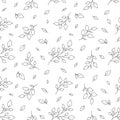 Leaf branch twig birch seamless pattern black line Royalty Free Stock Photo