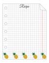 Leaf in a cage. A sheet of notepad. Note paper. Paper for recipes. Recipe paper with pineapple Royalty Free Stock Photo