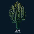 leaf data digital technology network symbol. biology green line circuit ecology business. tree network nature line connection.